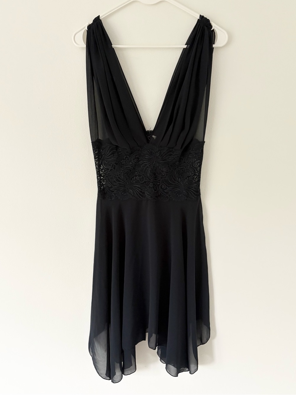 Victoria's Secret Black Sheer Plunging Halter Neckline Lace Paneling Nightgown